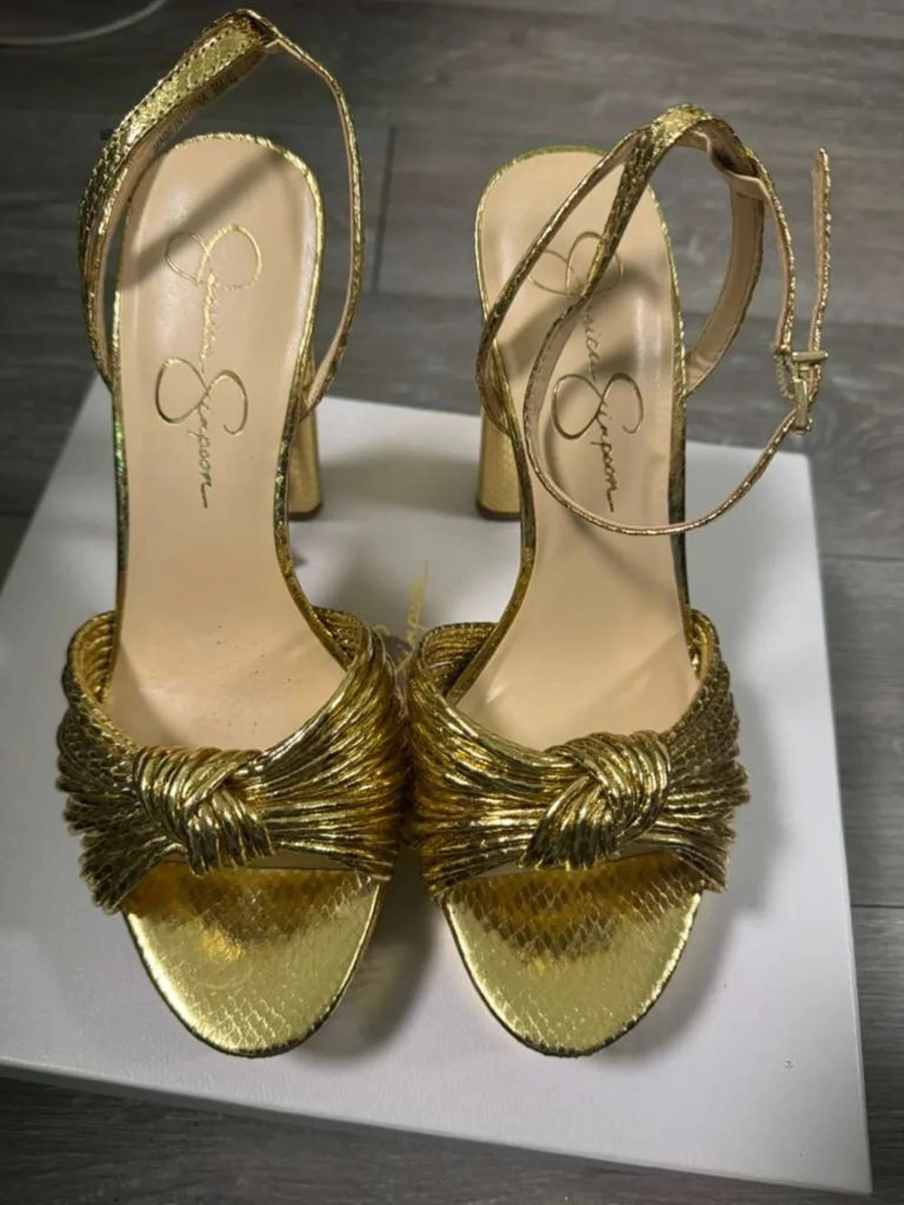 Jessica Simpson Metallic Gold Knot Platform Sandals